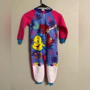 Vintage Ariel Little Mermaid One-Piece Zip-Up Pajamas Youth Size 6 Disney Fleece